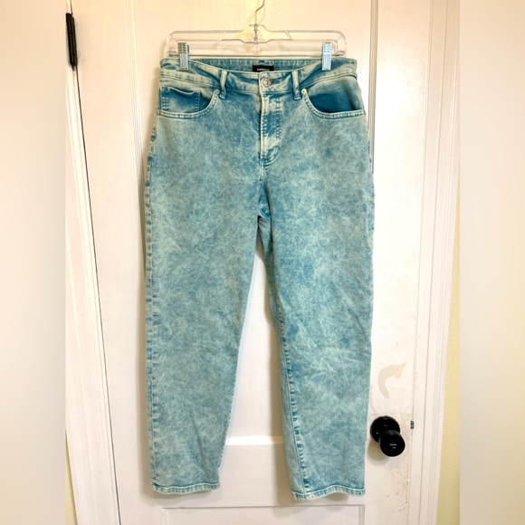 EXPRESS green tinted acid wash boyfriend jeans, size 10 - Picture 2 of 8